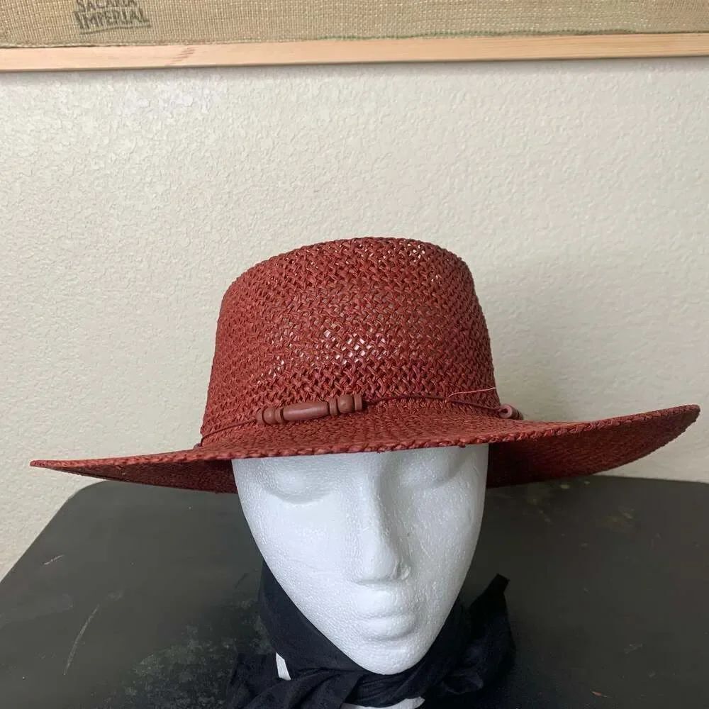 Universal Thread Women's Straw Boater Hat in Maroon Red